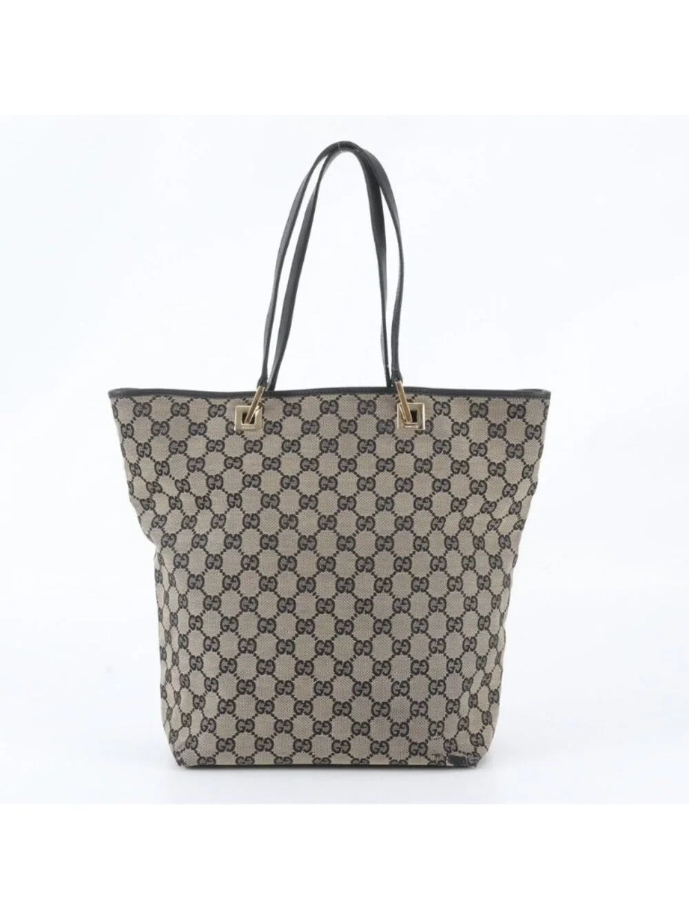 Gucci GG Canvas Leather Tote Shoulder Hand Brown